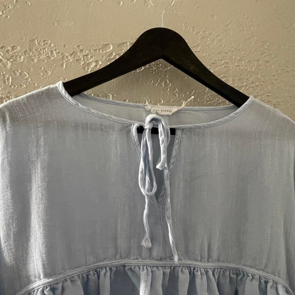 Blu Pepper Women's Blue Peasant Boho blouse with tie detail - Picture 2 of 7